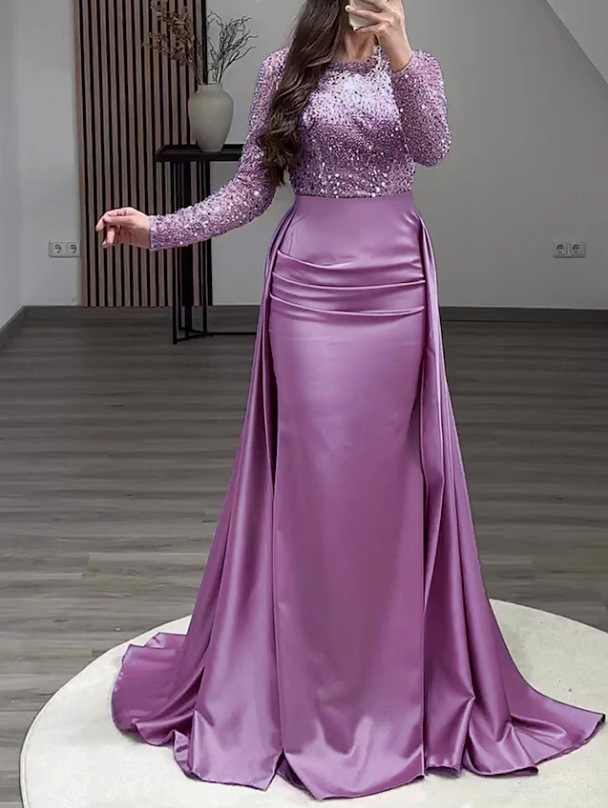 Women's Elegant Sequined Evening Gown Long Sleeved Banquet Dress American Style Fashion For Annual Meeting Host Queen Aura_ecoleips.com