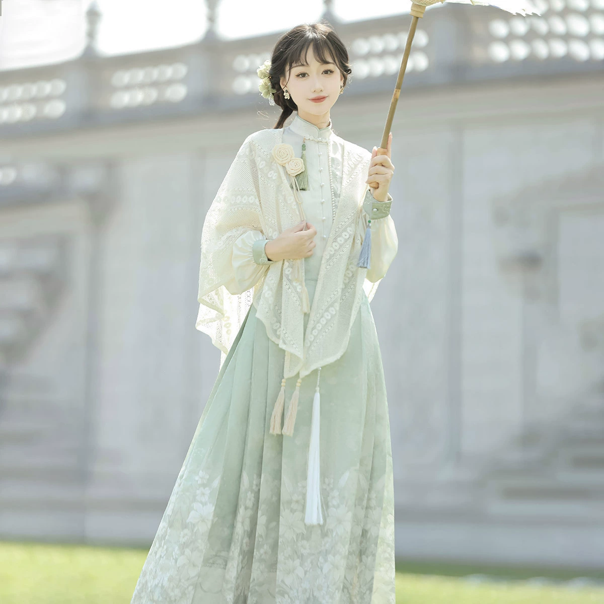 Оригинал и поэзия Hanfu женский китайский стиль улучшенный китайский элемент рубашка платок полуюбка набор 8923