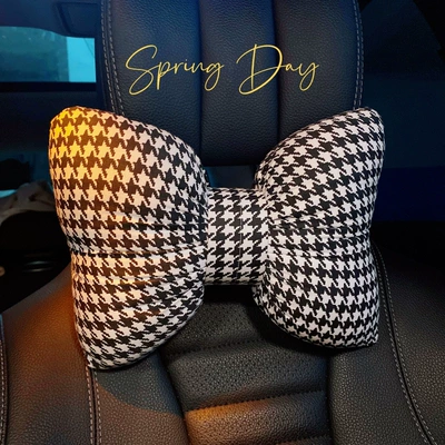 Houndstooth Car Interior Headrest Neck Pillow Women's Winter Cute Car Seat Belt Shoulder Guard Gear Handbrake Cushion (Sürətlər qutusu və əl tormozu başlıqları) - houndstooth-headrest-single