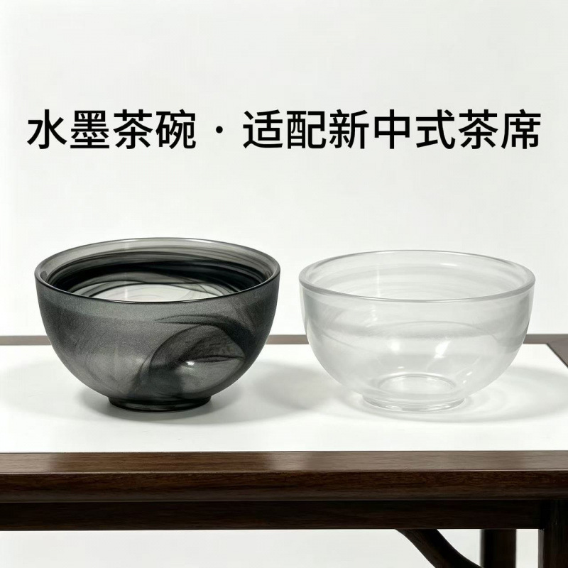 New Chinese-Style Ink Painting Style Bowl and Plate Set, Handmade Creative Glass Tableware, Chinese-Style Bowl and Plate Set