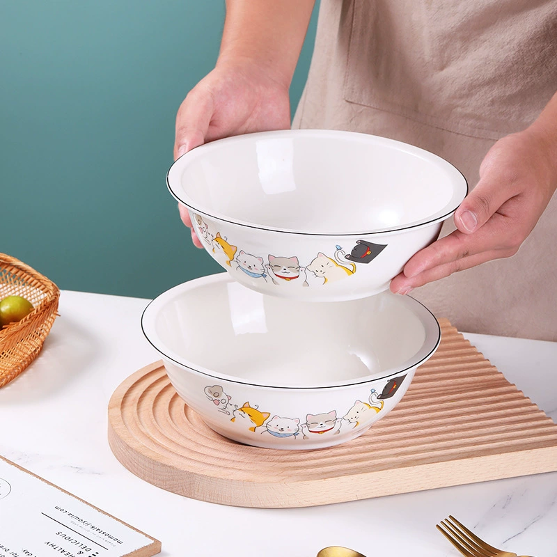 Большая керамическая суповая миска с рисунком (мультяшный стиль) для домашнего использования