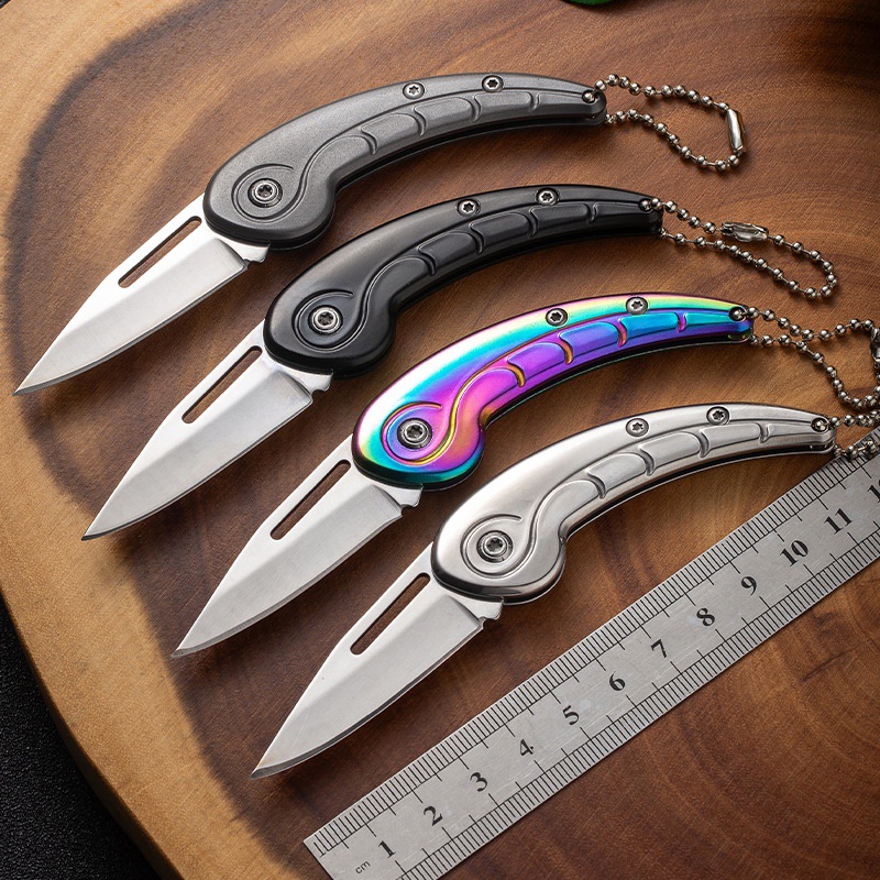无锁户外炫彩鹰眼迷你折叠小刀野餐露营水果刀随身便携不锈钢刀具