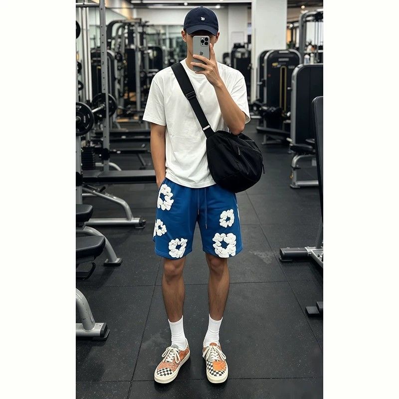 American-style trendy brand cotton shorts for men, summer basketball fitness casual sports pants, high street cool and stylish ice silk quarter-length shorts American-style trendy brand cotton shorts for men, summer basketball fitness casual sports pants, high street cool and stylish ice silk quarter-length shorts