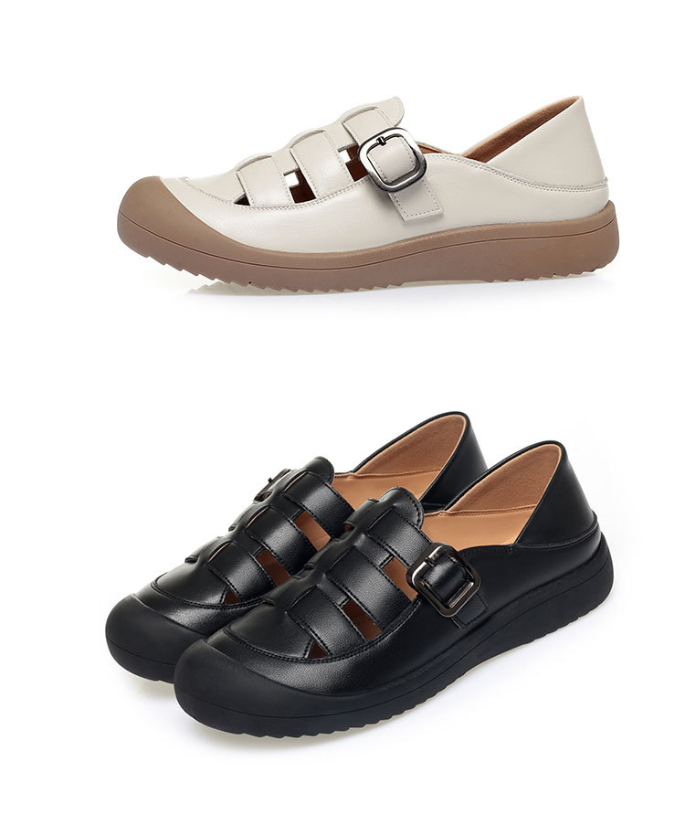 Sandal nữ mũi nhọn da bò thật đế dày thoáng khí — đen chi tiết 15