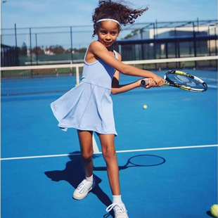 Foreign trade large, medium and small girls children outdoor wear leisure sports fitness feather tennis skirt vest jumpsuit skirt