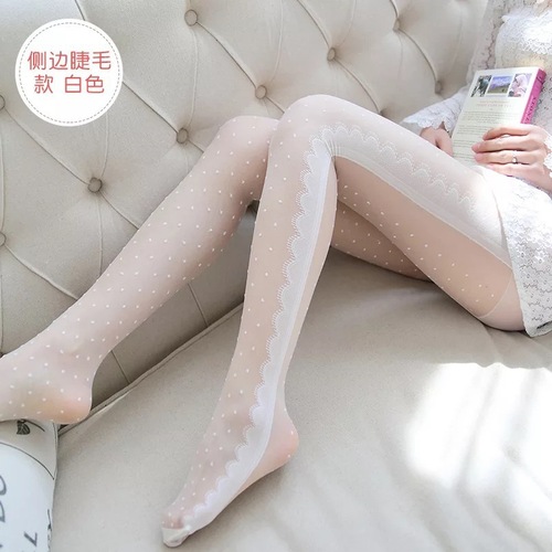 春秋薄款日系二次元奶白色包芯丝丝袜女士连裤袜lolita提花打底袜