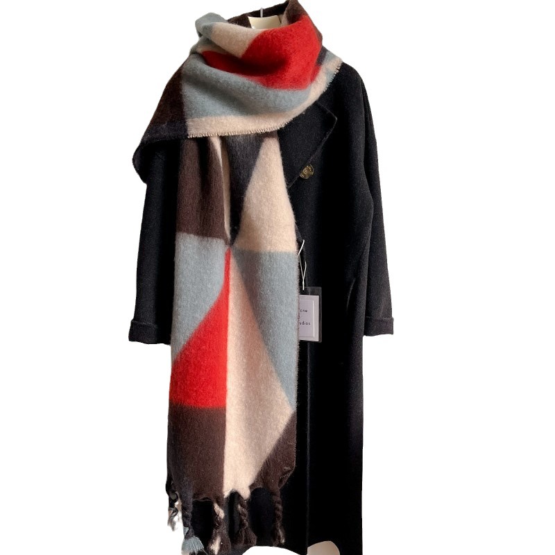 2023 europea y americana geométrica gradiente mohair largo borla chal otoño e invierno nuevo engrosada Cachemira-como bufanda caliente