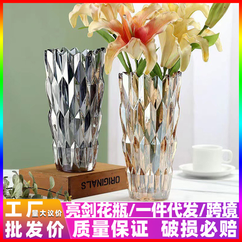 Bohemia del norte, vasijas de vidrio esmaltado, vasos de flores transparentes, decorativos para el hogar, decoración suave.