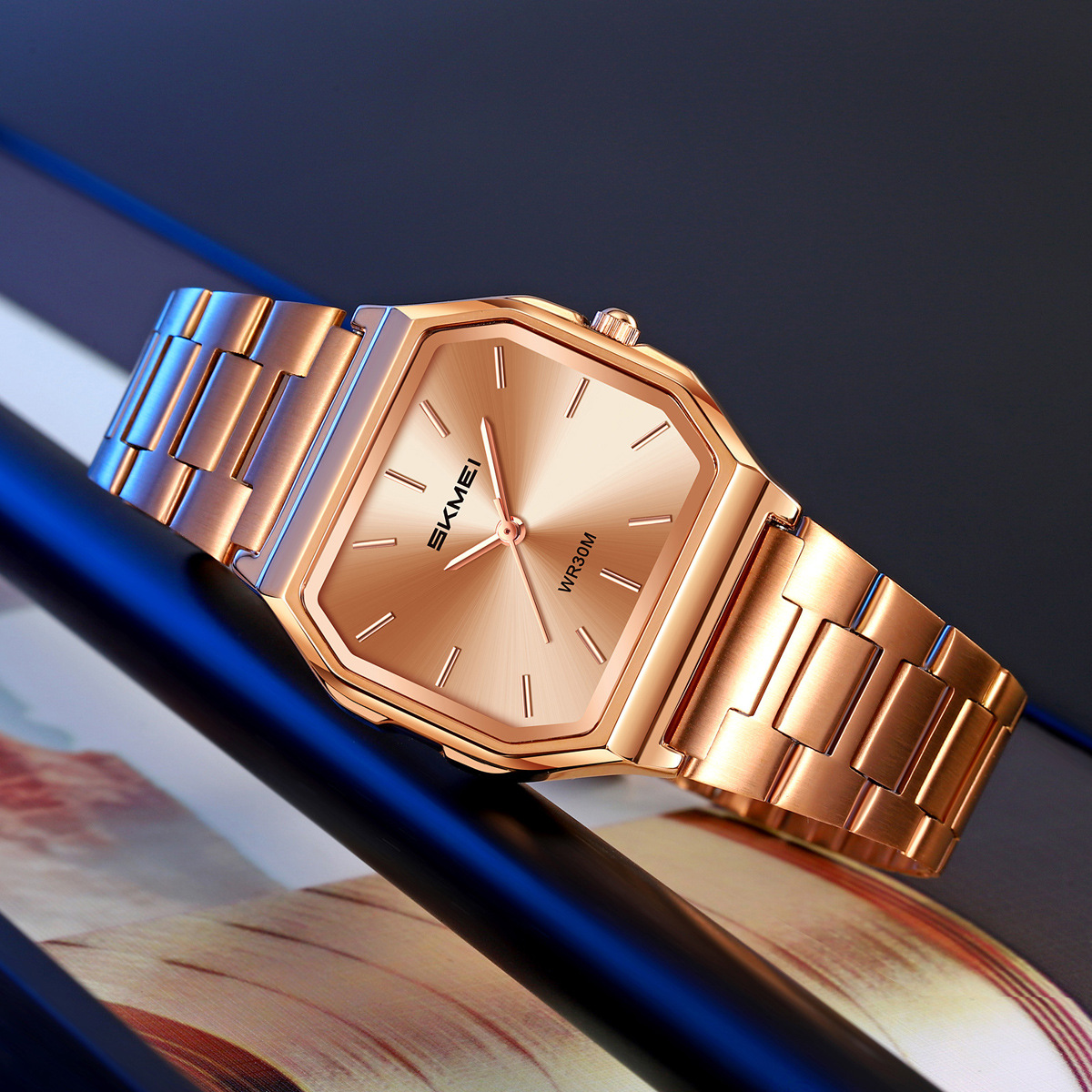 Reloj transfronterizo de comercio exterior de los Estados Unidos, reloj de cuarzo de acero cuadrado impermeable, reloj de negocios simple fuente al por mayor