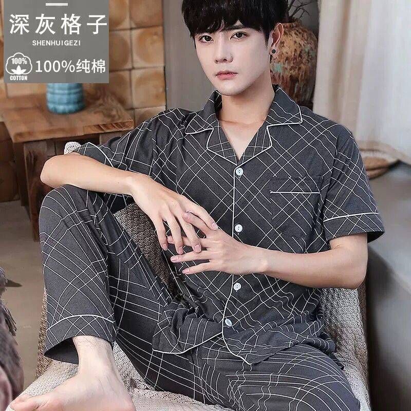 Pijamas de tres piezas para hombres de verano 100% algodón más tamaño pantalones de manga corta se pueden usar fuera traje casual para el hogar