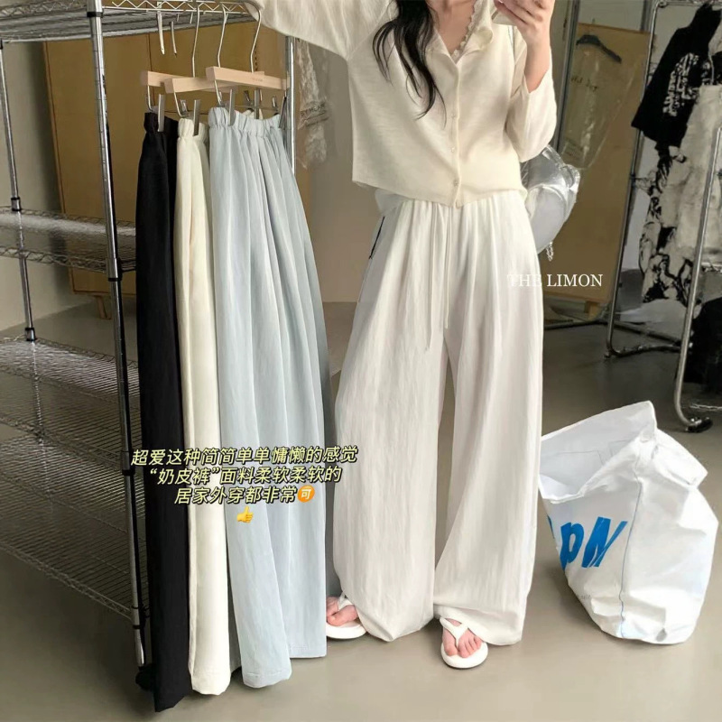 Summer New Korean-Style Comfortable Soft Skin-Friendly Simple Loose Drawstring Wide-Leg Pants Straight-Leg Pants for Home and Outdoor Wear