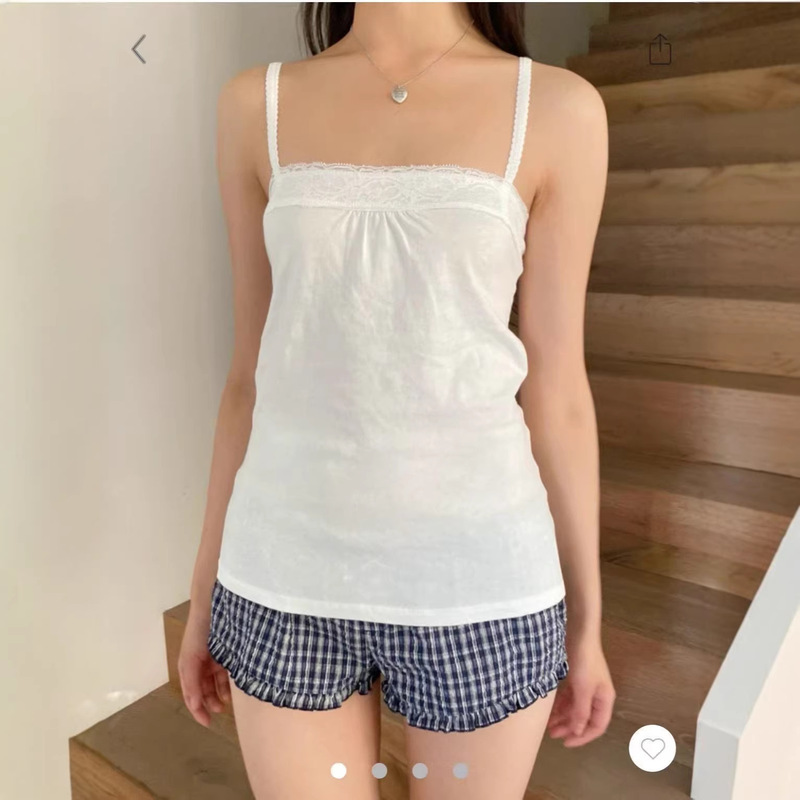 Bm White Lace Patchwork Outerwear Camisole for Women, Bm Spicy Girl Style Slim Fit Inner Layering Top Ins