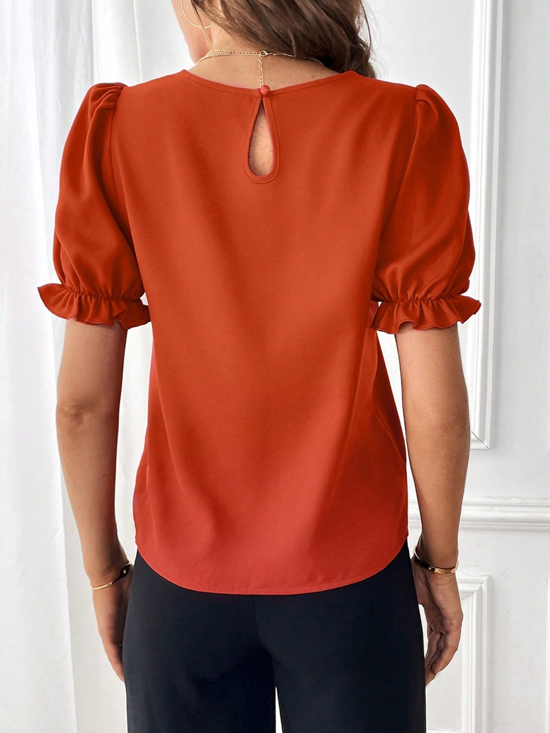 203g Weight Short Sleeve Sleeve Length Pullovers Placket Type Bishop Sleeve Sleeve Type Polyester Fabric Type Regular Top Length Blouse Tops Type Daily Occasion Round Neck Neckline Regular Fit Fit Type Solid Color Pattern Summer, Spring Season Women's Gender Elegant, Streetwear Style Wholesale Women's Elegant Streetwear Solid Color Short Sleeve Blouses 31