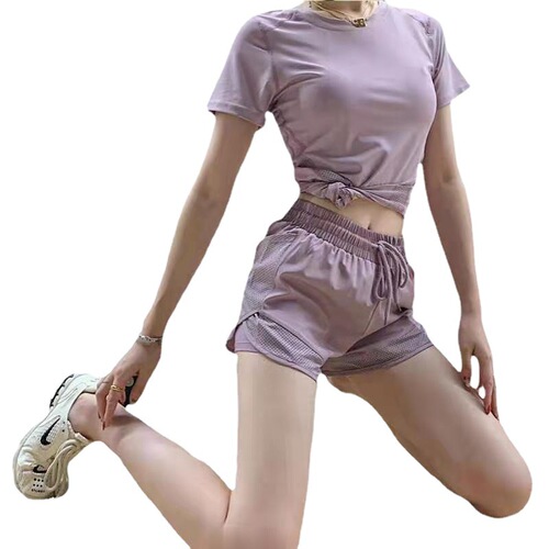 Women's Yoga Set with Splicing Short Sleeve Breathable Shorts Running Sport Fashion Fitness Clothes