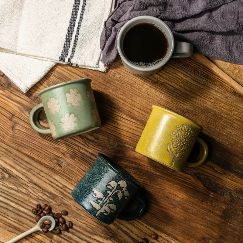 美式窑变杯子粗陶复古咖啡杯季节好看的手绘陶瓷杯小号中古马克杯