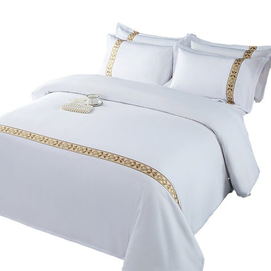 Hotel Cloth Four-piece Set Hotel Bedding Five-star Homestay Four-piece Set Satin Ribbon Quilt Cover Sheet Pure White