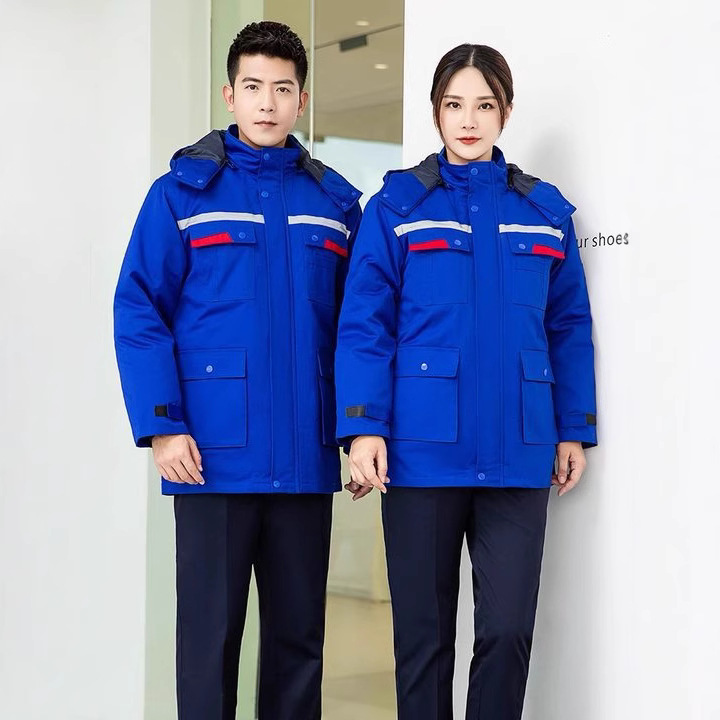 冬用静電気防止綿服 男女兼用 取り外し可能なポリエステル綿服 防寒服 工場作業服 労働保護作業服 綿服|undefined