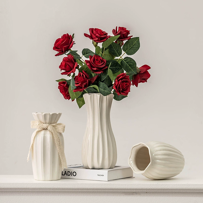 Ваза для цветочной композиции с розами, белая простая керамическая ваза для цветов, гостиная, обеденный стол, сухоцветы, свежие цветы, гидропонные декоративные украшения