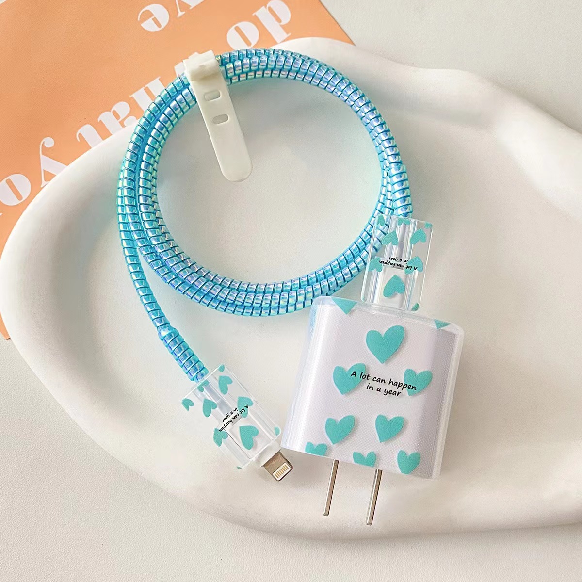 20W cargador de cable de datos Cable de bobinado cubierta protectora de carga rápida cubierta de la cabeza de impresión + cubierta de alambre 2 + 1 M de rayos láser