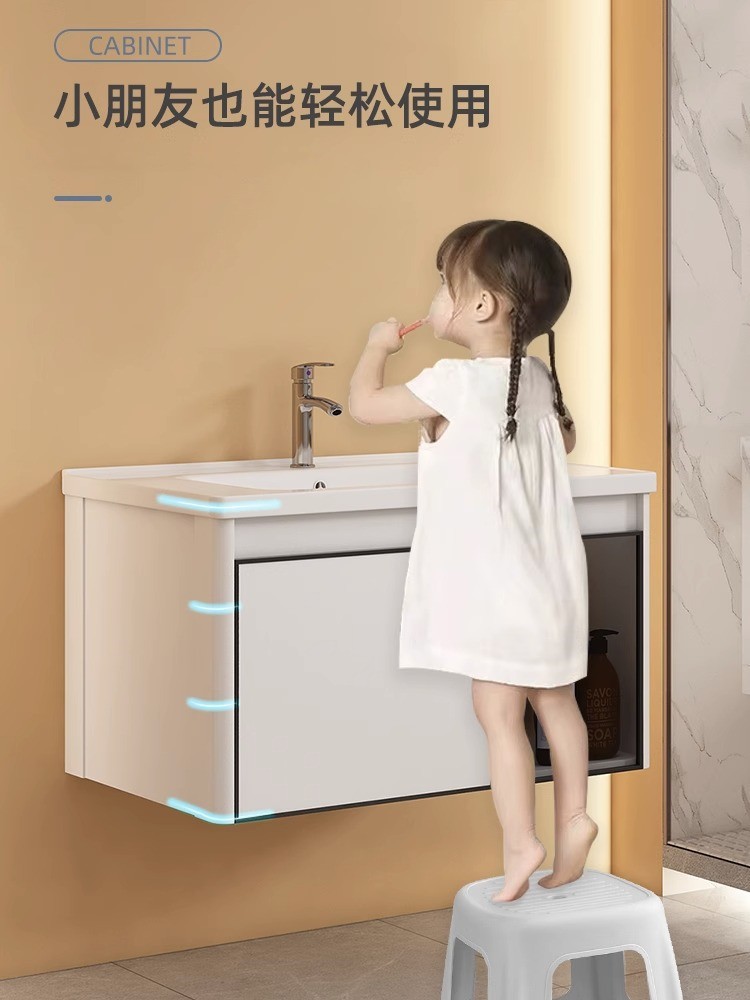 Mueble de baño de aluminio espacio combinación redondeada de cerámica lavabo integrado lavabo baño balcón lavabo