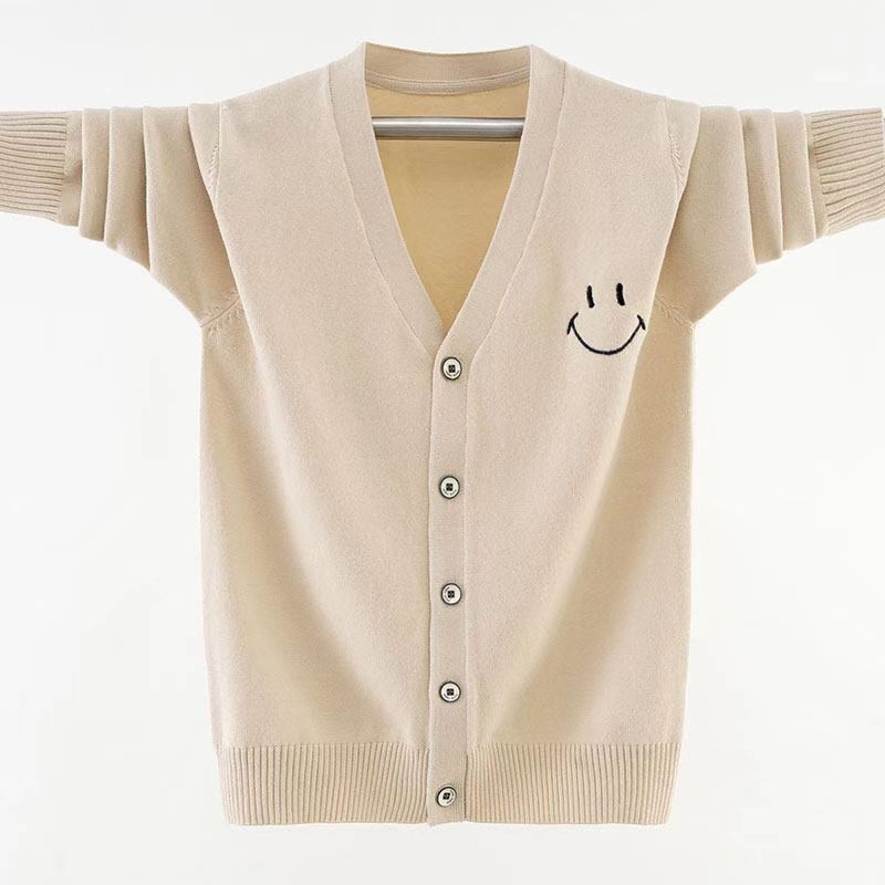 New Style Wool Sweater for Girls with Embroidered Smiley Face, Knitted V-Neck Cardigan, Sweater, E-Commerce Export Supply, College Style