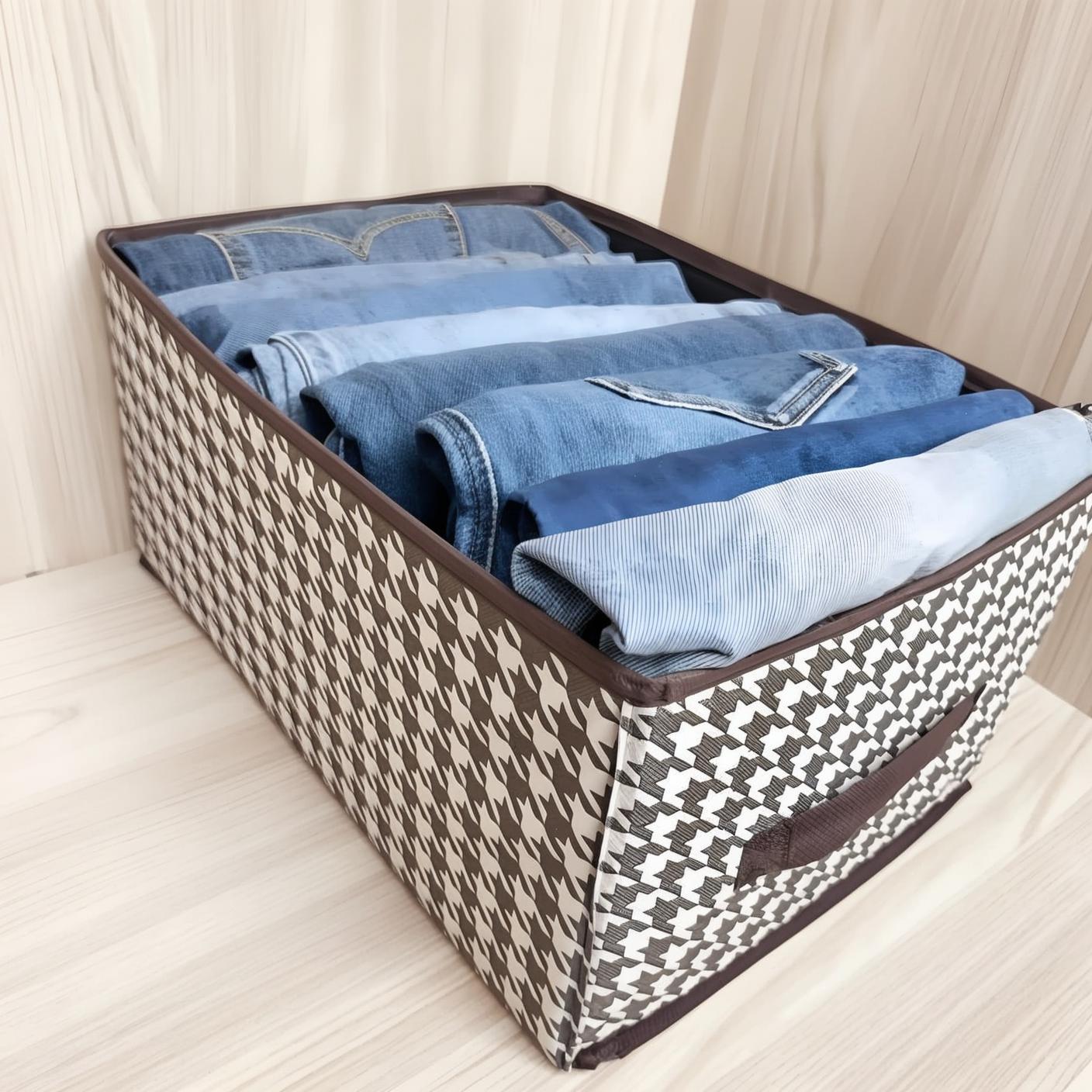 Houndstooth Storage Box for Clothes, Home Clothes and Pants, Fabric Stackable Large-Capacity Storage Box for Home Use