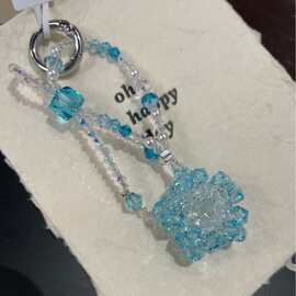 韩系ins风冰清透蓝水晶串珠手机链手机挂链 少女心雪花吊坠手腕绳
