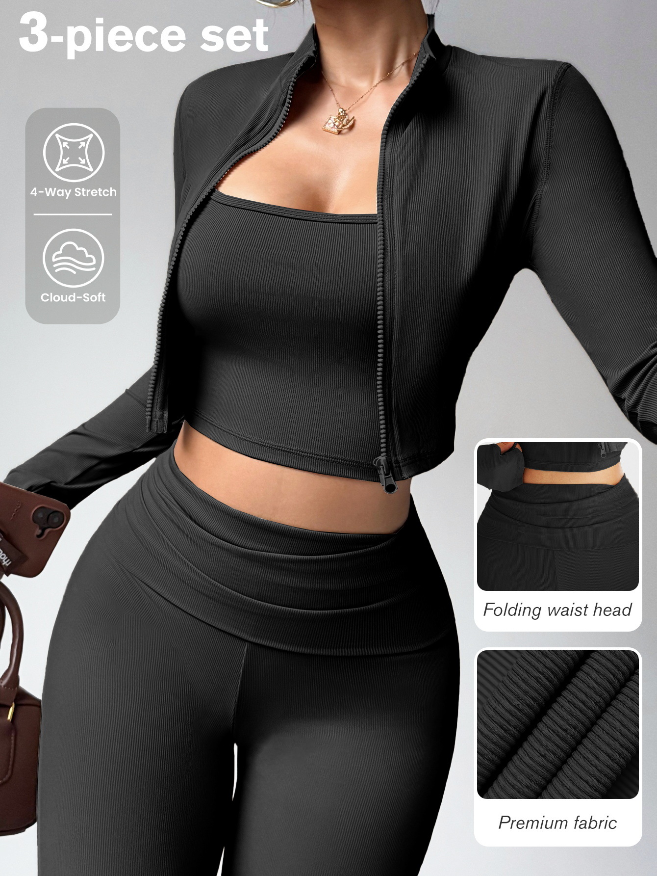 Nube sensación de hilo ropa deportiva apretada mujer gimnasio antichoque cintura alta manga larga leggings set sin pellizco