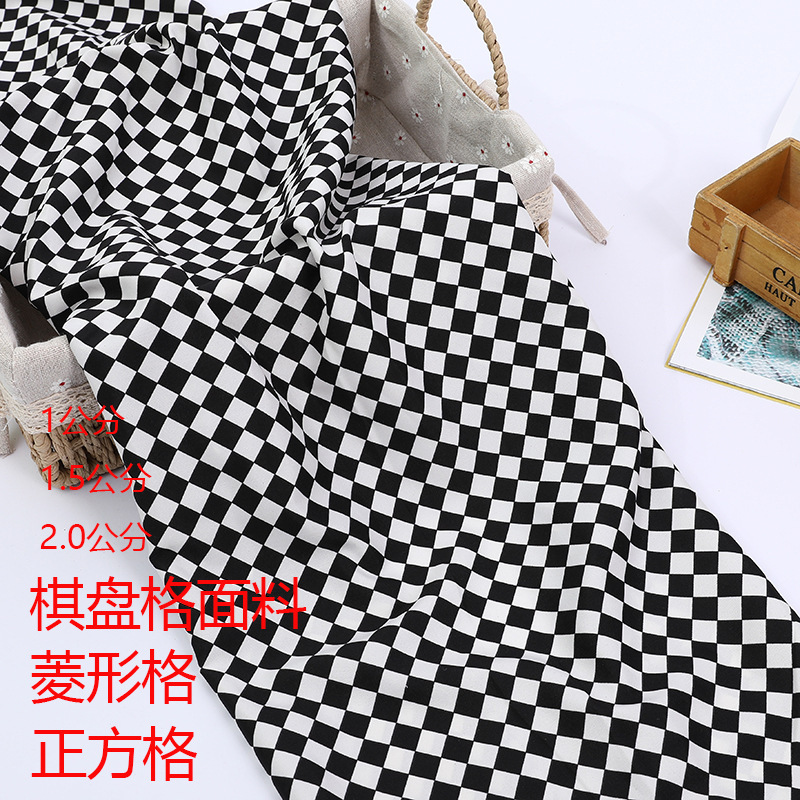 Fashionable Checkerboard Black and White Plaid Fabric, Diamond-Shaped Plaid Shirt Fabric, Square Grid Four-Way Stretch Polyester Fabric, Thin Style Fashionable Checkerboard Black and White Plaid Fabric, Diamond-Shaped Plaid Shirt Fabric, Square Grid Four-Way Stretch Polyester Fabric, Thin Style