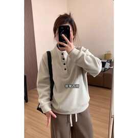 韩系加厚双面澳绒立领卫衣女秋冬季宽松设计感加绒内搭打底衫上衣
