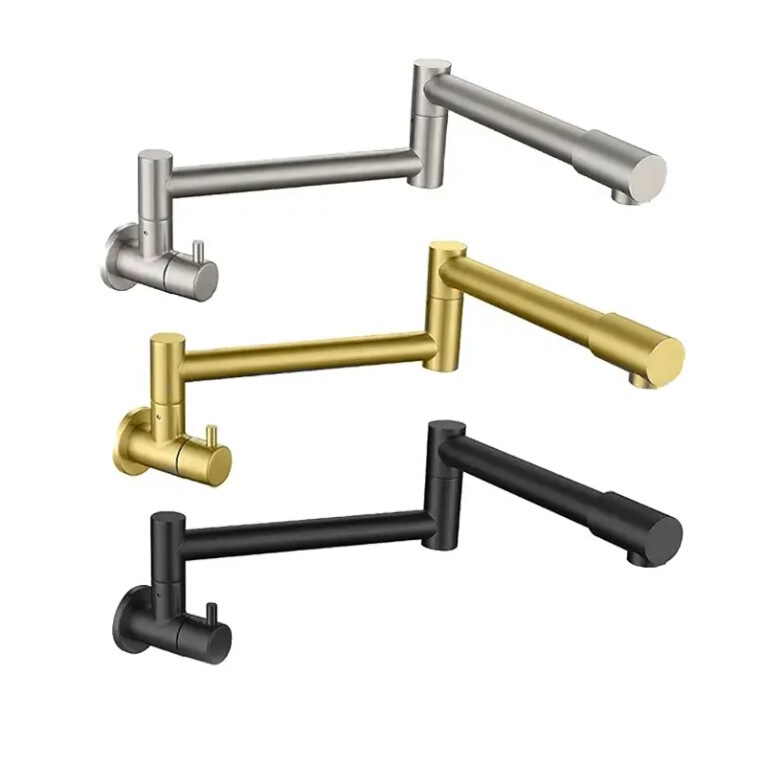Cross-Border Export Wall-Mounted Faucet Kitchen 304 Stainless Steel Wall-Mounted Extended Single Cold Water Outlet Folding Faucet