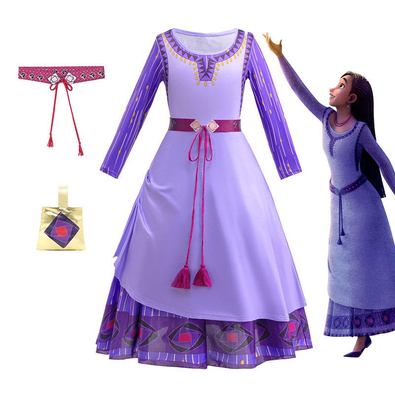 Cosplay estrella deseo Asha mismo estilo vestido Halloween niños Vestido de manga larga nuevo vestido de la muchacha