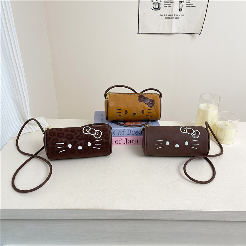 Cute and Stylish Leopard Print Cat Bucket Pillow Women's Bag Korean Style Cute Girl Sweet One-Shoulder Cross-Body Children's Bag Trendy
