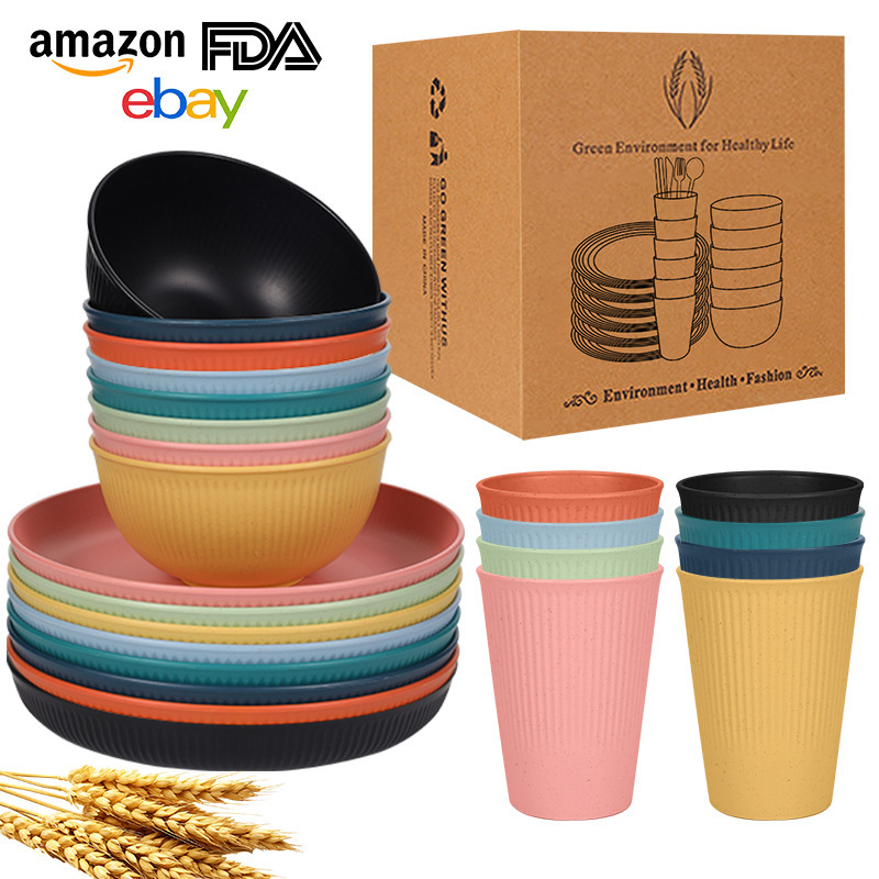 Amazon's Best-Selling Wheat Straw Plates, Bowls and Cups for 6 People, 18Pcs Vertical Pattern Plates, Bowls and Cups, 24-Piece Set of Plates and Bowls Amazon's Best-Selling Wheat Straw Plates, Bowls and Cups for 6 People, 18Pcs Vertical Pattern Plates, Bowls and Cups, 24-Piece Set of Plates and Bowls