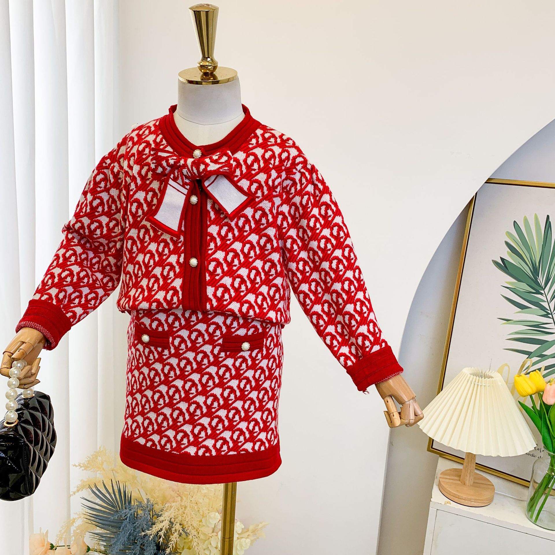 Little Fragrant Wind Thousand Bird Checker Rundhalspullover Wickelrock Zwei modische Herbst- und Wintermode für Mädchen_voghion.com