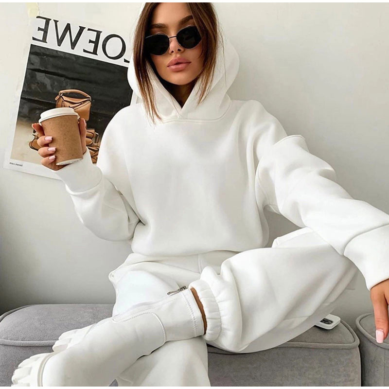 1042g Weight Long Sleeve Sleeve Length Cotton Blend, Polyester Fabric Type Pants Sets Sets Type 2 Pieces Set Quantity Holiday, Daily Occasion Hooded Neckline Loose Fit Type Solid Color Pattern Winter, Autumn Season Women's Gender Streetwear Style Women's Hoodies Sets Long Sleeve Streetwear Solid Color 11