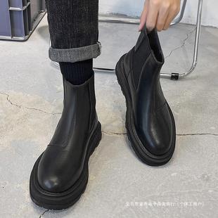 Autumn Chelsea Boots Men's Breathable Soft Bottom British Smoke Boots High-top Black Trend Mid-top Tooling Martin Boots Men's
