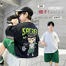 哪吒2图案印花男童短袖t恤2025新款夏季中大儿童男孩酷帅童装半袖