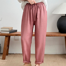 2025春季款纯色简约亚麻休闲裤女 文艺时尚显瘦宽松萝卜裤
