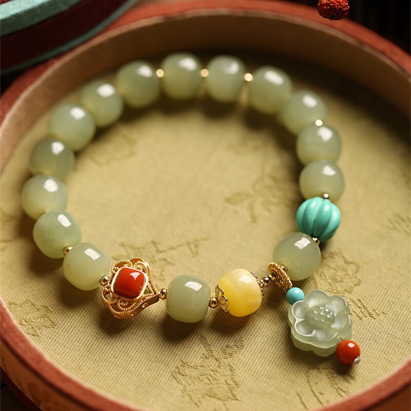 Hetian jade jade bracelet women's Xia Duobao crystal girlfriends jade beads fashion generous women's bracelet