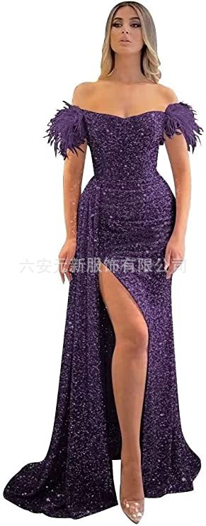 Comercio exterior de Europa y América Amazon AliExpress deseo estación independiente nueva sequined fuera del hombro split fishtail vestido adelgazante image 17