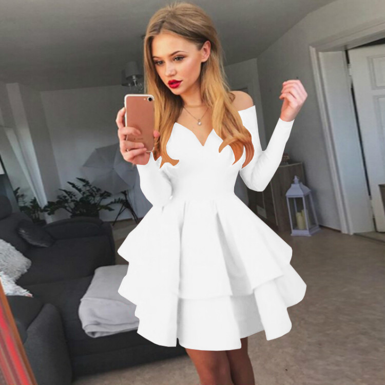 sexy and elegant deep V-neck long-sleeved dress princess dress evening party_senzul.com
