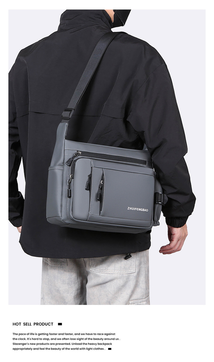 Large-capacity multi-layer men's bag with zipper, fashionable water-resistant crossbody bag, business small backpack, lightweight travel single-shoulder bag undefined