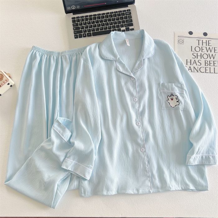 Pijamas al por mayor transfronterizos para mujer traje de algodón de nube de manga larga de otoño de dibujos animados lindo cárdigan de alta gama solapa servicio a domicilio
