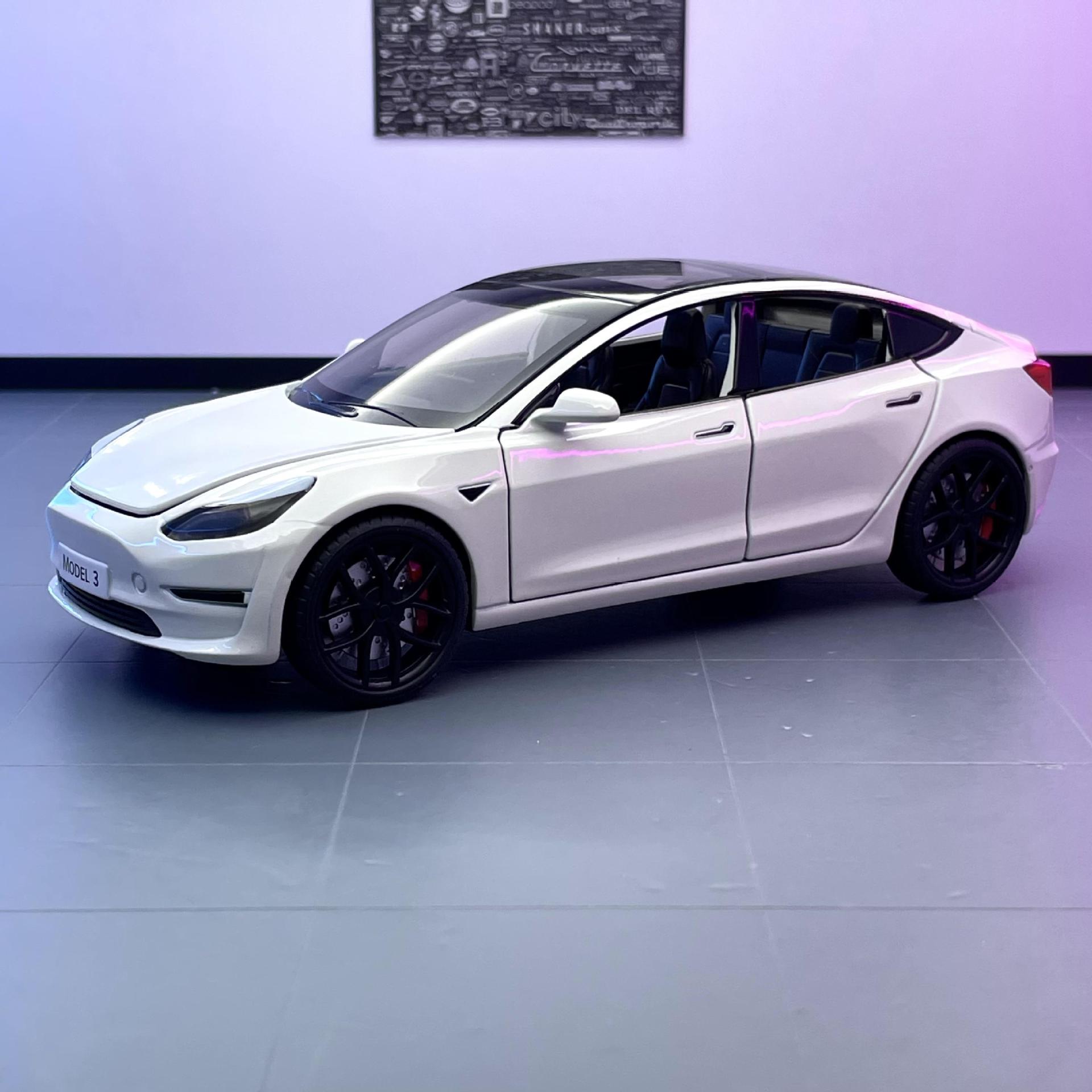 XLG modelo de coche de aleación 1:24 tra model3 nueva energía sonido y luz pull back 6 puerta modelo de coche de juguete adornos