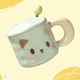 可爱小猫马克杯带盖陶瓷水杯送女生日高颜值有意义礼品情侣简约无