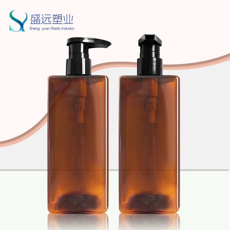 现货450ml方形按压乳液瓶 透茶色洗发水身体乳洗手液旅行分装瓶子