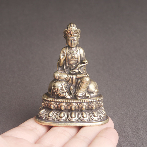 Retro brass Puxian Bodhisattva Buddha statue desktop ornaments religious worship statues handicrafts ornaments old copper wholesale