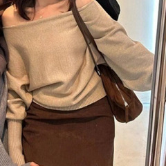 2025秋季女装女装一字领正肩针织衫气质单穿内搭宽松斜肩
