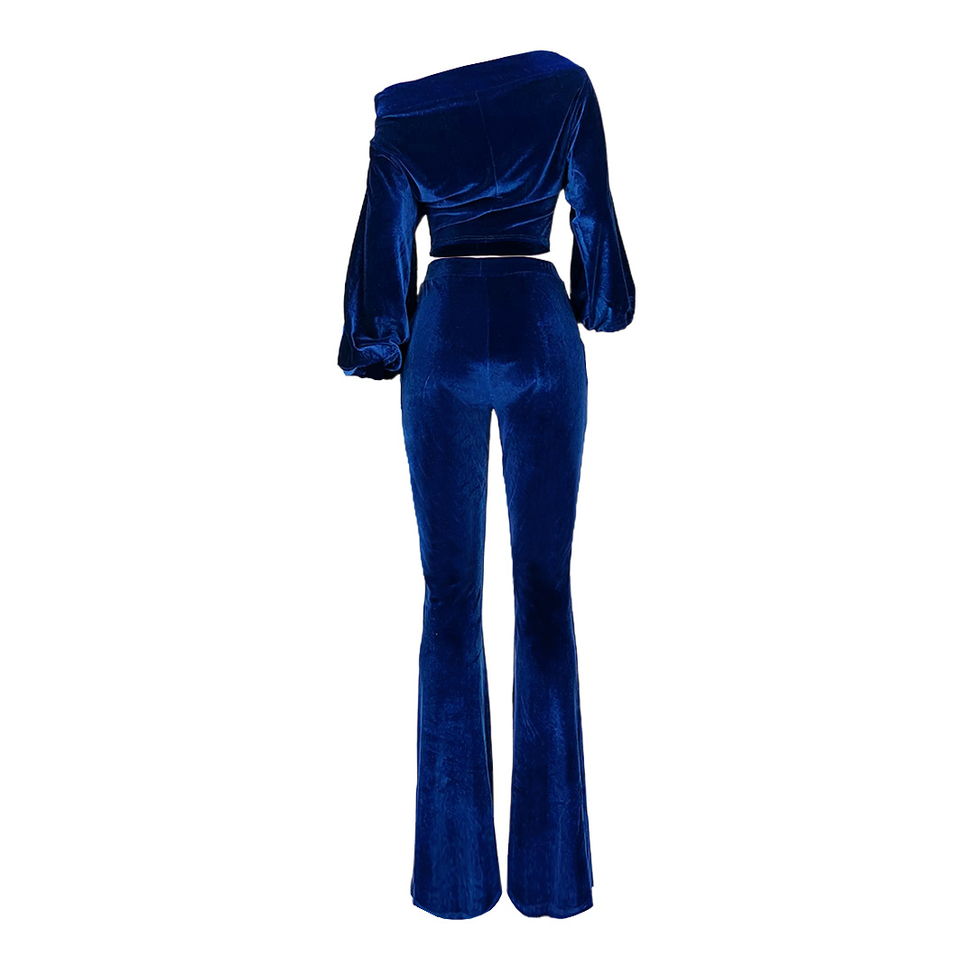 Completo pantalone donna per discoteca monospalla maniche a lanterna_voghion.com
